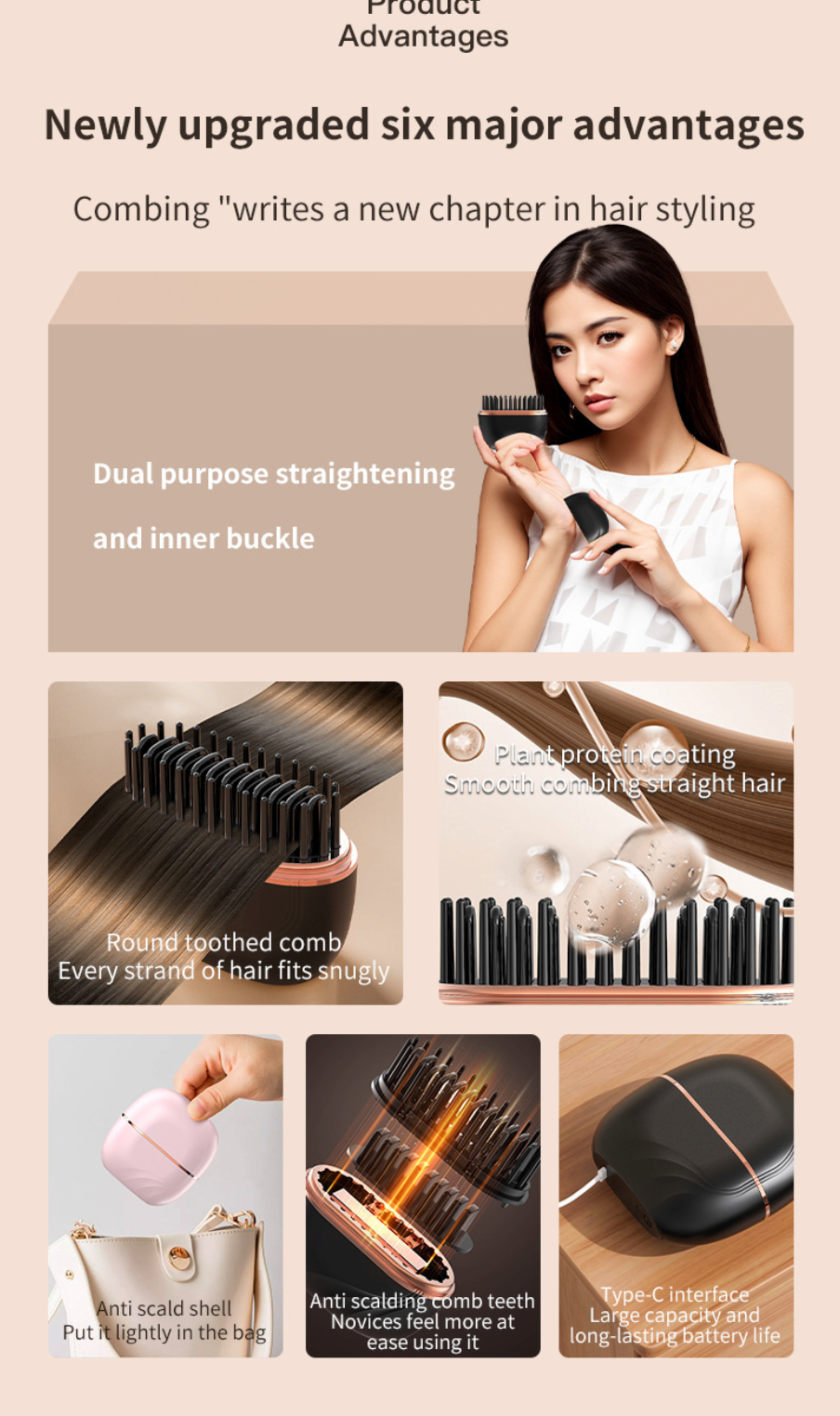 Straight hair comb new hair device lazy hair care curling iron wireless comb and roll dual-use